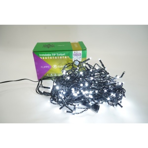 Instalatie de Craciun Flippy® Tip Turturi, Franjuri cu Flash, Sectiune 4 m, 132 LED-uri, Interconectabila, Fir Negru, Alb Rece - Img 1