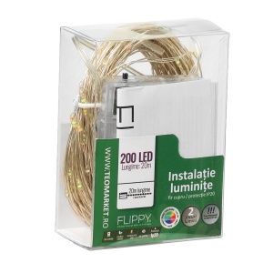 Instalatie de Craciun, Liniara, 20 m, Baterii, 200 LED-uri, Multicolor, 2 Jocuri de Lumini, Fir Cupru, Interior/Exterior, Flippy - Img 6
