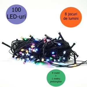 Instalatie de Craciun liniara Yoto, 10 m, din care 1 m cablu priza 220V, 100 LED, 8 jocuri de lumini, controler, fir negru, multicolor - Img 8