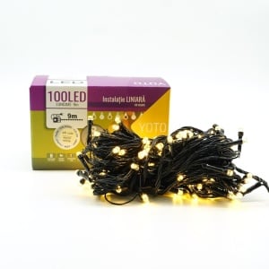Instalatie de Craciun liniara Yoto, 10 m, din care 1 m cablu priza 220V, 100 LED, 8 jocuri de lumini, controler, fir negru, alb cald - Img 3
