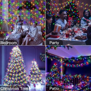 Instalatie de Craciun liniara Yoto, 17 m, din care 1 m cablu priza 220V, 200 LED, 8 jocuri de lumini, beculet in 6 colturi, pentru interior, controler, fir negru, multicolor - Img 5