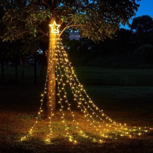 Instalatie luminoasa tip perdea pentru pomul de Craciun, cu stea luminoasa, 350 LED-uri, incarcare solara, interior/exterior, lumina calda, Tree Dazzler - Img 2