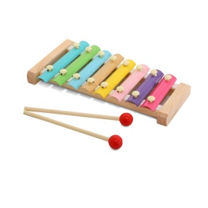 Instrument Muzical Xilofon Flippy, din Lemn, 8 Note Muzicale, 2 Bete de Percutie, 4-6 Ani, Multicolor Pastel - Img 1
