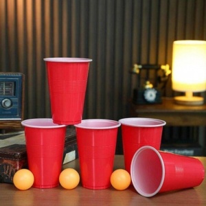Joc de baut Beer Pong Flippy, 24 Pahare, 24 Mingi, material plastic, reutilizabil, portabil, rosu - Img 4