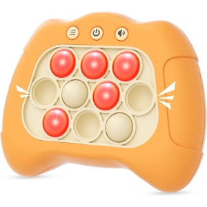 Joc Pop It, Flippy, consola, joc interactiv, antistres, cu baterii, Abs si silicon, Portocaliu, 12 x 10 x 5.8 cm - Img 6