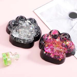 Jucarie Antistres Squishy, Flippy, cu Revenire Lenta, Model Labuta de Pisica cu Sclipici, 6.5x6 cm, 60g, Ambalaj Transparent, Alb-Negru - Img 5