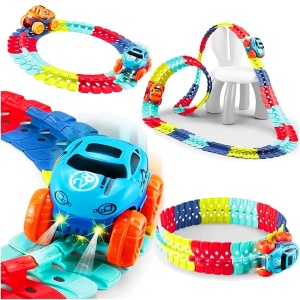 Jucarie de Constructie RollerCoaster, Flippy, 184 de Piese, 44.5x36x7 cm, cu Masini, Multicolor - Img 2