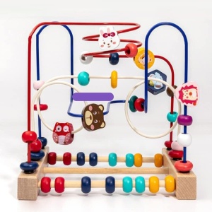 Jucarie din Lemn Montessori, Flippy, Labirint Motricitate cu Abac si Animalute, Rollercoaster pentru Copii, Educativ, Dezvoltarea Abilitatilor Motorii, Numaratoare, 22.5x22.5x15 cm, Multicolor - Img 7