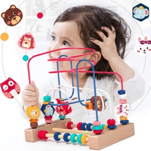 Jucarie din Lemn Montessori, Flippy, Labirint Motricitate cu Abac si Animalute, Rollercoaster pentru Copii, Educativ, Dezvoltarea Abilitatilor Motorii, Numaratoare, 22.5x22.5x15 cm, Multicolor - Img 9