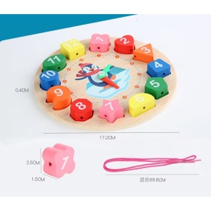 Jucarie Educativa Flippy, Tip Montessori, Model Ceas Pinguin, din Lemn, + 36 Luni, 12 Piese, 17.2 cm, Multicolor - Img 2