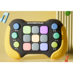 Jucarie Interactiva Flippy, Tip Consola Pop It, 6 butoane functionale, 5 Moduri de Joc, 600 Niveluri, + 3 ani, Galben/Negru - Img 4