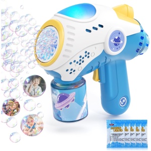 Jucarie Interactiva pentru Baloane de Sapun, Flippy, Sunete si Lumini, Model Pistol, cu 8 Orificii, 20.6 x 9.4 x 21 cm, Albastru - Img 6