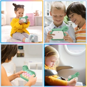 Jucarie Interactiva Pop It Whack A Mole, Flippy, Tip Consola, Anti-Stres, 4 Moduri de Joc, din ABS si Silicon, +3 Ani, Model Dinozaur, Verde - Img 9