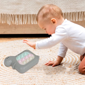 Jucarie Interactiva Pop It Whack A Mole, Flippy, Tip Consola, Anti-Stres, 4 Moduri de Joc, din ABS si Silicon, +3 Ani, Model Dinozaur, Gri - Img 5
