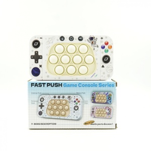 Jucarie interactiva tip consola pentru copii Flippy, speed push whack-a-mole, joc de viteza pop it, material ABS/silicon, cu nivele, sunete si lumini, 15.5 x 7.6 x 5.3 cm, model astronaut, alb - Img 3