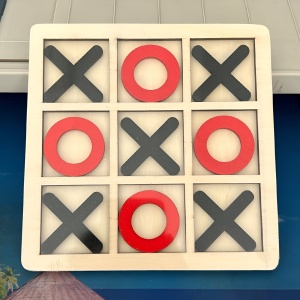 Jucarie Montessori Tic Tac Toe, Flippy, Educativa, Interactiva, din lemn, X si O, 9 Piese, 14.3x14.3 cm, Negru Rosu - Img 6