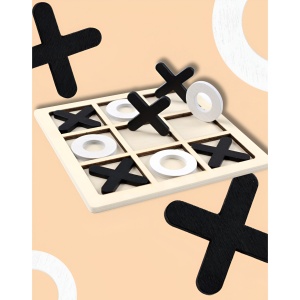 Jucarie Montessori Tic Tac Toe, Flippy, Educativa, Interactiva, din lemn, X si O, 9 Piese, 14.3x14.3 cm, Negru Alb - Img 6