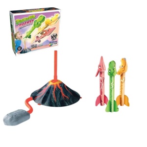 Jucarie pentru Copii, Flippy, Lansator de Rachete cu Piciorul, un Singur Lansator, 3 Rachete Donozauri cu Lumini, 30 cm Inaltime, Model Vulcan, Multicolor - Img 2