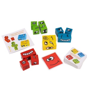 Jucarie Pentru Copii Montessori Flippy, Cub din Lemn, Asamblare Fete, 64 de Carti Distractive, Clepsidra si Clopotel inclus, pentru Baieti si Fete, Varsta +3 ani, Educativ, Cutie din carton, 21 x 21 x 5.5 cm, multicolor - Img 12