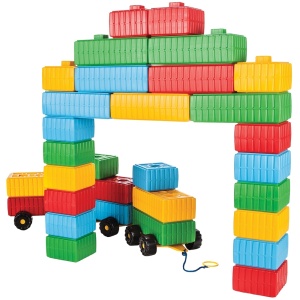 Jucarie Pilsan Cuburi de construit Brick Blocks and Car Set 43 piese - Img 1