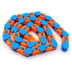 Jucarie Senzoriala Antistres, Flippy, Fidget Toys, Puzzle de Imbinat Tip Sarpe, 24 Piese, +3 Ani, Portocaliu/Albastru - Img 2