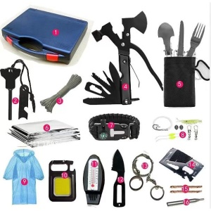Kit Supravietuire Multifunctional Flippy, Instrumente Profesionale, Sub Forma de Trusa, pentru Camping, Drumetii si Aventuri in Aer Liber, Albastru - Img 1