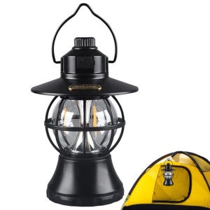 Lampă de camping retro portabilă, Felinar Vintage LED ABS, Acumulator inclus 1200 mAh, reincarcabila, 20 cm inaltime, 3 moduri de iluminare, intensitate reglabila,Lampa portabila pentru cort în aer liber, Negru - Img 7