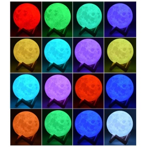 Lampa de veghe luna 3D Moon Light, lumina multicolora cu LED, 7 culori, schimbare culoare prin atingere, alimentare baterii, fara acumulator, stand din plastic inclus, 18 cm, Flippy - Img 8