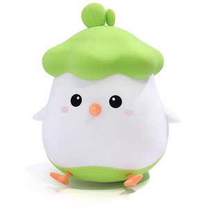 Lampa de Veghe pentru Copii, Flippy, din Silicon, Senzor Tactil, Model Pui, Lumina Calda, Protectie pentru Ochi, Incarcare USB, Capacitate Baterie Incorporata 800mAh, 11 x 10 x 12.4 cm, Verde - Img 1
