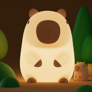 Lampa de Veghe pentru Copii, Flippy, din Silicon, Senzor Tactil, Model Capibara, Lumina Calda, Protectie pentru Ochi, Incarcare USB, Capacitate Baterie Incorporata 800mAh, 10.8x9x12.8 cm, Alb - Img 3