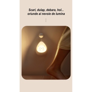 Lampa de veghe portabila cu 2 moduri de functionare Flippy, silicon non-toxic, reincarcabila USB, senzor miscare, alb, iepuras - Img 7