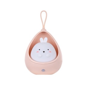 Lampa de veghe portabila cu 2 moduri de functionare Flippy, silicon non-toxic, reincarcabila USB, senzor miscare, roz, iepuras - Img 1