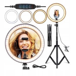 Lampa LED Circulara cu Trepied Metalic Extensibil, Flippy, Rotativa 360 de Grade, Lungime Extensie 210 cm, Diametru Lampa 26 cm, Conectare USB, Telecomanda, 3 Trepte de Lumina, Negru - Img 13