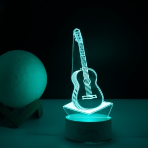 Lampa LED decorativa, Flippy, 3D, Chitara, din material acril si lumina multicolora, alb - Img 5