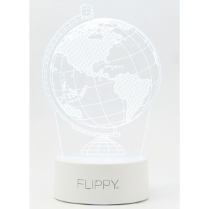 Lampa LED decorativa, Flippy, 3D, Globul Pamantesc, doua moduri de alimentare USB si baterii, 20 cm inaltime, din material acril si lumina multicolora, alb - Img 6