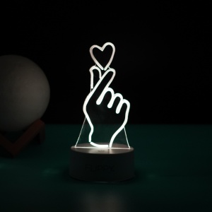 Lampa LED decorativa, Flippy, 3D, Mana si Inima, din material acril si lumina multicolora, alb - Img 4