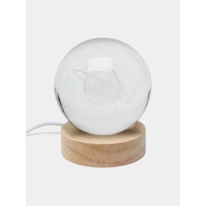 Lampa LED Decorativa, Flippy, cu Bila de Cristal cu Diametru 6cm, Model Cer Instelat 3D, Alimentare USB, Suport din Lemn, Lumina Alb Cald - Img 9