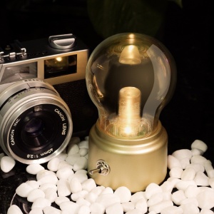 Lampa LED Decorativa sub forma de Bulb, Retro pentru interior, Bej/ Transparent, 5 V, 500 mA, ABS, Lumina Calda, Incarcare USB, Autonimie 12 Ore, Comutator Metalic, Flippy, 11x7x6 cm - Img 8