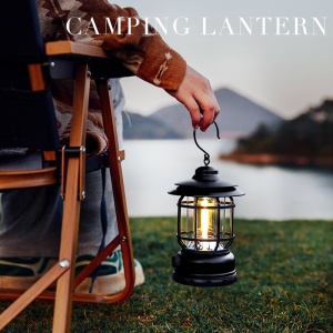 Lampa portabila camping, Felinar Vintage cu carlig, ABS, Iluminare 21 COB LED, Intensitate reglabila, 5W, Flippy, Negru - Img 3