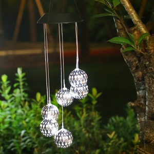 Lampa solara de tip decoratiune pentru gradina, Flippy, model clopotel de vant, alb cald - Img 6