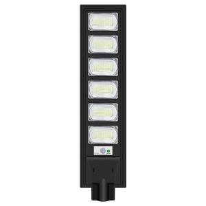 Lampa solara stradala Flippy, cu telecomanda, senzor de miscare si lumina, suport prindere, 288 LED-uri, IP65, ABS, 15AH, 300W, temperatura culoare 6500K, 79x18.8x5 cm, autonomie 10-12 ore, negru
