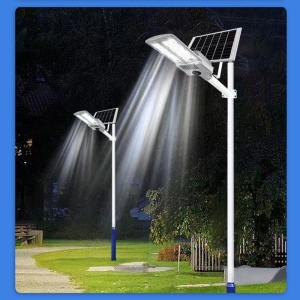 Lampa solara stradala Flippy, pentru curte sau strada, cu doua grile, finisaj mat, rezistent la apa, montare prin fixare, senzor lumina, baterie de litiu, IP65, lumina rece, putere 500W, autonomie 10 ore, 55 x 23 x 9 cm, gri - Img 2