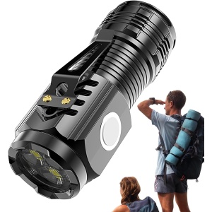 Lanterna cu 3 Nuclee Led, Flippy, Incarcare USB, Autonomie 4-20h, Raza Maxima 100-200 m, 5W, 4 x 4 x 9 cm, Suport de Agatat, Fund Magnetic, Negru Galvanizat - Img 3