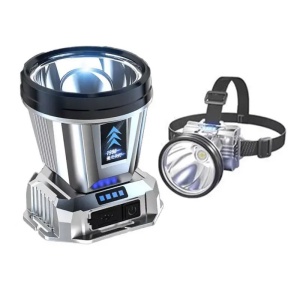 Lanterna Power Bank LED, Flippy, cu Suport pentru Cap, Incarcare USB, Raza 100-200m, 5W, 3 Trepte de Lumina, Afisaj Baterie, Argintiu - Img 2