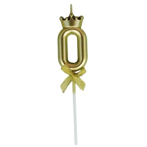 Lumanare pentru Tort Cifra 0, Model Coroana, Gold, Flippy, Party - Img 1