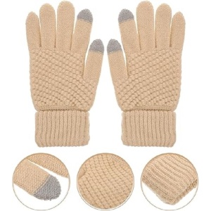 Manusi de Dama, Flippy, Functie Touchscreen (ecran tactil), Material Acril Tricotat, Manseta Elastica, Interior Catifelat, Marime Universala, Bej - Img 3