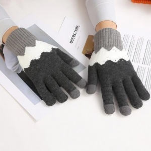 Manusi de Dama, Flippy, Model Ondulat, Functie Touchscreen (ecran tactil), Material Acril Tricotat, Manseta Elastica, Interior Catifelat, Marime Universala, Gri/Alb - Img 2