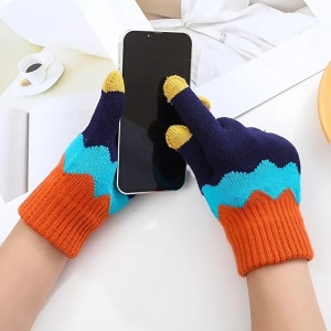 Manusi de Dama, Flippy, Model Ondulat, Functie Touchscreen (ecran tactil), Material Acril Tricotat, Manseta Elastica, Interior Catifelat, Marime Universala, Portocaliu/Albastru - Img 9