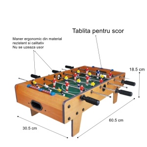 Masa de Fotbal cu Teren si 18 Jucatori Flippy, 6 Manere, cu Tablou pentru Scor, din Metal, Lemn si ABS, 60.5 x 30.5 x 18.5 cm, cu Picioare, pentru copii/adulti - Img 2