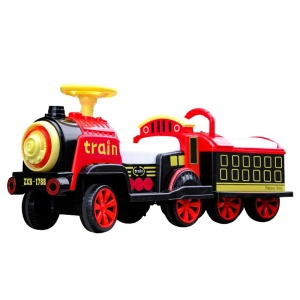 Masinuta Electrica Flippy, Tip Trenulet cu Vagon Detasabil, Pentru 2 Persoane,cu Telecomanda, Lumini si Sunete, Locomotiva cu Vapori de Abur, 1-6 Ani, 46 x 33 x 72 cm, Rosu - Img 1